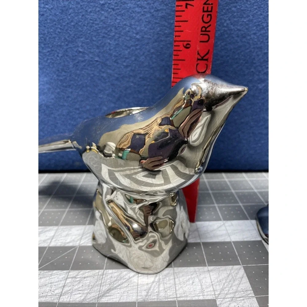 Bird Pair Ceramic Chrome Silver Mirror Finish Figurine Home Decor Style Lot Of 2